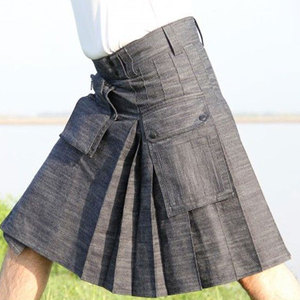 Kilt utilitaire classique en denim noir avec poches cargo, style écossais, vêtements pour hommes 2026 - Product Image 4