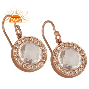 ต่างหูแบบห้อยประดับอัญมณีควอตซ์และคริสตัลทำจากเงินแท้สีโรสโกลด์แบบปรับแต่งได้ - Product Image 2