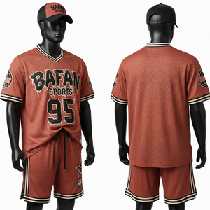 Men Polyester <b>Mesh</b> <b>Short</b> Set 180 GSM Breathable Sports Fabric Two Tone Panels Custom Screen Print Logo for men's set - Product Image 4