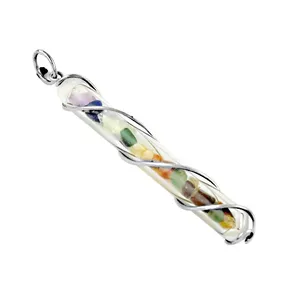 Silver Plated Rainbow Shape Charm Pendant with Natural Stone Beads in Glass Tube Ethnic Style Women's Gift Jewelry - Product Image 2