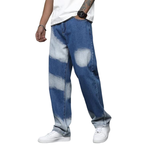 Venta al por mayor: Nuevos lanzamientos de jeans acampanados casuales elásticos para hombre, de corte holgado, cintura alta, denim lavado a la nieve, tallas grandes, personalizados OEM ODM - Product Image 4