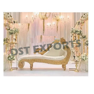 Designer Backless Couch for <b>Mehndi</b> Function Arabian Wedding Golden Carved Couch with Stools New <b>Mehndi</b> Stage Backless Sofa Set - Product Image 6