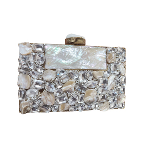 Embragues de noche de diseñador artesanales, piedras de cristal Vintage de lujo, latón, madre perla, sobre de elegancia pura, cada detalle - Product Image 5