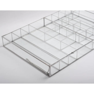 Joyero de cristal transparente con borde plateado de lujo moderno, organizador rectangular multicompartimento para anillos y joyas de embalaje Premium - Product Image 6