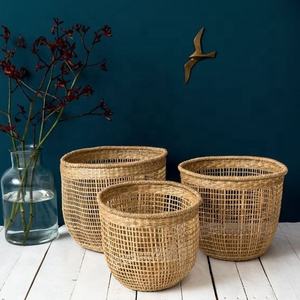 Cesta de almacenamiento de algas marinas decorativa hecha a mano de Vietnam con asa Cestas artesanales de mimbre de jacinto de agua de paja tejida - Product Image 3