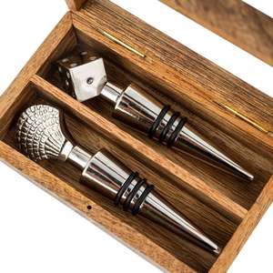 Ensemble de bouchons à vin de haute qualité en métal et style dés, ensembles cadeaux, contact alimentaire sûr, bouchon de bouteille décoratif, boîte en bois avec logo - Product Image 3