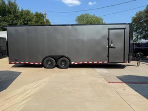 Free Shipping 8.5 x 24 TA3 Screwless Enclosed <b>Car</b> Trailer Black With Door And Red White <b>Stripe</b> Trim - Product Image 3