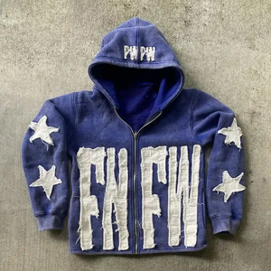 Top hợp thời trang tùy chỉnh cổ điển hoodie cho nam giới cao cấp chất lượng axit rửa vá thêu đau khổ Áo Thun Hoodie mặc giản dị - Product Image 5