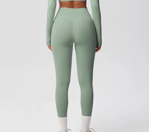 Mid Waist Yoga <b>Leggings</b> Custom Logo High Quality Knitted Seamless Breathable Nylon/Spandex for Women - Product Image 6