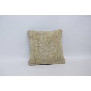 <b>Beige</b> Kantha Patchwork Wool Pillow 16x16 Inch Decorative <b>Cushion</b> Woven Embroidered Vintage Print Square Portable Bedding Floor - Product Image 1