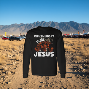 Camiseta de manga larga con estampado de Monster Trucks para promociones cristianas: ¡Con Jesús, todo es posible! - Product Image 3