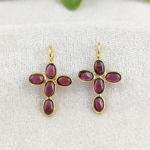 Natural Garnet Gold Plated Gemstone Holy <b>Cross</b> Bezel Pendant- High Quality Stone Birthstone Charms for Dainty Jewelry Making - Product Image 5