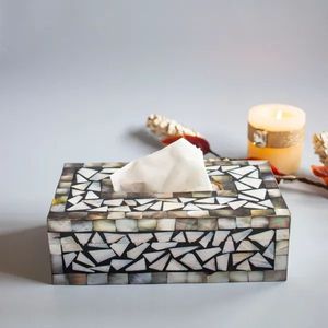 Hot Selling Luxury Black & White MDF Tissue Box with Elegant <b>Mother</b> Pearl Design for Home Hotel Restaurant Decoration Made Paper - Product Image 2