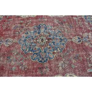 Vintage Turkish <b>Large</b> Area <b>Rug</b> Classic Red <b>Blue</b> Patchwork Design 5.9x10.4ft Wool Material with Latex Backing Style Tabriz - Product Image 5