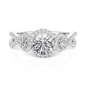 แหวนหมั้นเพชรสามเม็ด Jeulia Platinum Halo Infinity พร้อมเพชรทรง Asscher Radiant หรือทรง Emerald Cut - Product Image 1