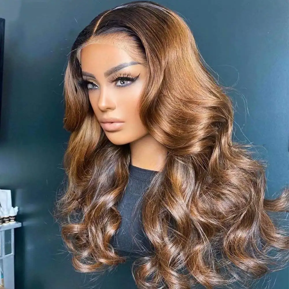 Highlight Wig 180% 210% Density Brazilian Human Hair Full Lace Front Wigs Ombre Color Pre Plucked HD Lace Frontal Wig