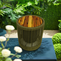 Tables d'extérieur modernes et élégantes en bois d'acacia massif naturel avec corde tressée, design Miramar, toutes saisons, pour hôtels