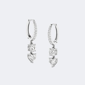 ต่างหูเพชรทรงกลมและทรงหัวใจ 1.40 กะรัต แบบห่วงคล้องหู ประดับเพชรแบบฝังเรียงสองเม็ด ดีไซน์ห้อยระย้า ทำจากทองคำแท้สำหรับผู้หญิง - Product Image 3