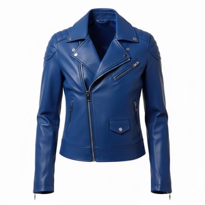 Chaqueta de Motociclista de Cuero Azul Grano para Mujer, Personalizada, al por Mayor, Precio de Fábrica, Estilo Motero, Abrigo de Moda para Mujer, Servicio OEM ODM - Product Image 2