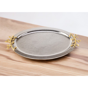 Greatest Quality Gold Plated Oval Serving Tray Leaf Handles Polished Solid for Tea Coffee Service Wedding Parties <b>Catering</b> Use - Product Image 6