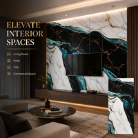 Panneau mural en PVC brillant MORLENX noir, bleu sarcelle et blanc, motif abstrait marbré UV, pour un design mural de luxe