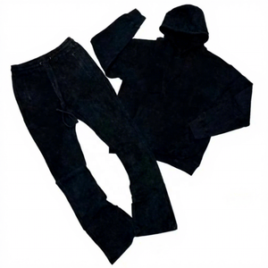 Pantalones de chándal jogger de felpa 100% algodón ecológico, personalizados, de invierno, estilo vintage, lavados, desgastados, con lavado ácido y corte acampanado - Product Image 5