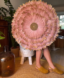 Chapeau Juju Bohème Fait Main, Décoration Artistique Rustique, Plume de Bambou Suspendue, Accent Mural Rond Blanc pour Salon - Product Image 2