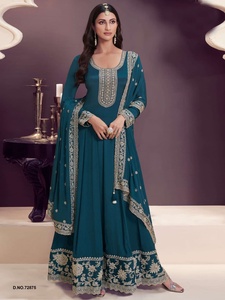 Designer Fantaisie Chinon Avec Broderie Salwar Costume Femme Fabricant De Mode Au Taux Le Plus Bas - Product Image 5