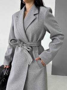 Manteau trench élégant gris en mélange polyester/coton, décontracté, à manches longues, col chemise, ceinturé, réversible, coupe-vent, pour l'automne - Product Image 6