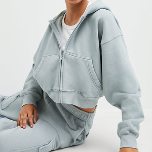 Fitness Women Plain Zipper Women Hoodies Embossed <b>Jumpers</b> Women Blank Crop Sweatshirt - Product Image 5