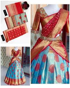 Lehenga de Seda Kanjiveram con Zari, Exclusivo para Festivales, Glamuroso, de Primera Calidad, Último Modelo, Aspecto Lujoso - Product Image 4