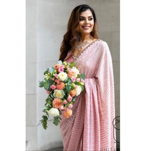 Georgette-Saree de trabajo de secuencia pesada para mujer, ropa India bonita y atractiva, pieza de blusa, barata, precio bajo, venta al por mayor - Product Image 1