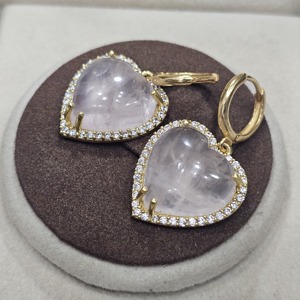 925 Sterling <b>Silver</b> Excellent Quality Gold Plated <b>Heart</b> Shape Rose Quartz Gemstone Handmade Designer Stud <b>Earring</b> for Women - Product Image 3