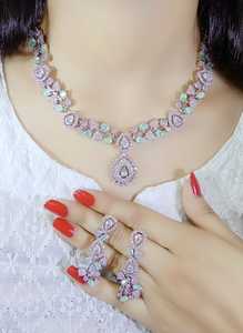 Indian Women Jewellery Luxury American Diamond <b>Necklace</b> Set For Women Bridal Party Jewellery With Multi Colour Stones - Product Image 2