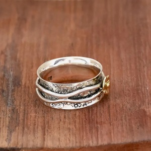 Engraved Floral <b>Spinner</b> <b>Ring</b> 925 Sterling Silver Meditation Band Thumb <b>Ring</b> <b>for</b> <b>Women</b> Wedding Gift Jewelry - Product Image 4