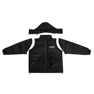 แจ็กเก็ตทรงปลาปักเป้ายาวสำหรับผู้ชายมีปกตั้งที่ถอดออกได้มีกระเป๋าซิปปิดเสื้อกั๊กย้อมสีล้วนดีไซน์ตามต้องการสำหรับฤดูหนาว - Product Image 1