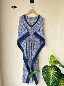 Indian Cotton Kaftan for <b>Women</b> Free Size Block Print Maxi Dress Lounge Wear Sleepwear Plus Size Caftan - Product Image 5