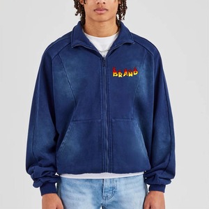 Sweat à capuche à fermeture éclair complète en molleton de coton épais sur mesure pour hommes lavage à la décoloration avec logo brodé sur mesure vêtements d'hiver - Product Image 4
