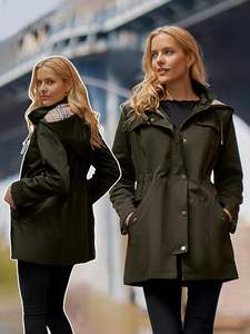 Veste de pluie longue à capuche pour femmes, imperméable, coupe-vent, avec cordon de serrage à la taille - Product Image 4