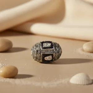 Anillo Romántico de Plata para Mujer con Cuentas y Detalles de Diamantes con Corte Asscher, Joyería de Platino con Certificación IGI, Chapado en Rodio para Promesas - Product Image 1
