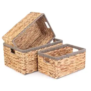 Cesta de pícnic tejida Natural con chip madera, doble ASA plegable, cesta de Pascua, almacenamiento de huevos de Pascua y lata de Pascua