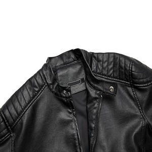แจ็คเก็ตหนัง PU ผู้ชายแบบบางมีซิปปกตั้งสีดำสำหรับฤดูใบไม้ร่วงพร้อมโลโก้ด้านหน้าไซส์ XL สำหรับฤดูหนาวที่อบอุ่นแบบลำลอง - Product Image 5