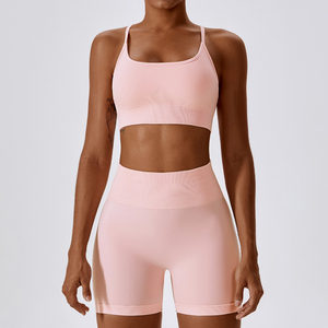 Medias de secado transpirables elásticas lisas de talla grande personalizadas Ribber, ropa de Yoga de dos piezas, traje de entrenamiento, conjunto de Yoga sin costuras para mujer - Product Image 5