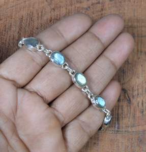 Labradorite Sterling Silver Bracelet Adjustable Gemstone Jewelry November Birthstone For Women And Men - Product Image 2