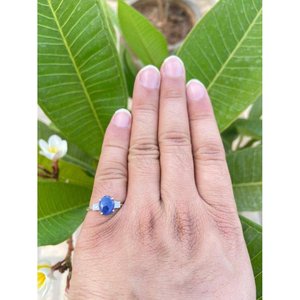 Bague de fiançailles en argent sterling 925 avec saphir bleu, diamant taille princesse, plaqué rhodium, bijoux fins, motif griffe d'animal - Product Image 4