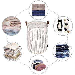 Panier à linge pliable en coton avec poignée en cuir durable, paniers de rangement pour vêtements, pour la salle de bain - Product Image 6