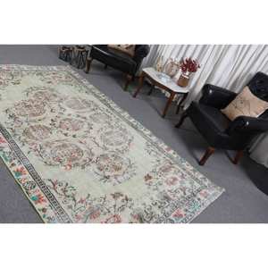 Tapis en laine beige vintage 5.1x9,1 pieds tapis turc tissé plat avec motif patchwork support en latex pour décorations de salon - Product Image 4