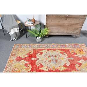 Alfombra turca Vintage roja y Beige de 3,3x6,5 pies, alfombra clásica de área grande de lana, Alfombra de látex de retazos, alfombra rectangular abstracta para habitación de pasillo - Product Image 3