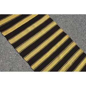 Turkish Rug, Runner 2.1x7.3 ft Vintage Rug, Black <b>Yellow</b> Patchwork <b>Wool</b> Rug - Product Image 5