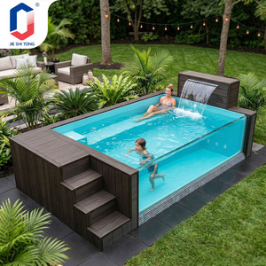 Piscina de Contenedor de Lujo de 20 Pies o 40 Pies con Ventana de Vidrio Transparente, Piscina Elevada de Madera para Exteriores - Product Image 4